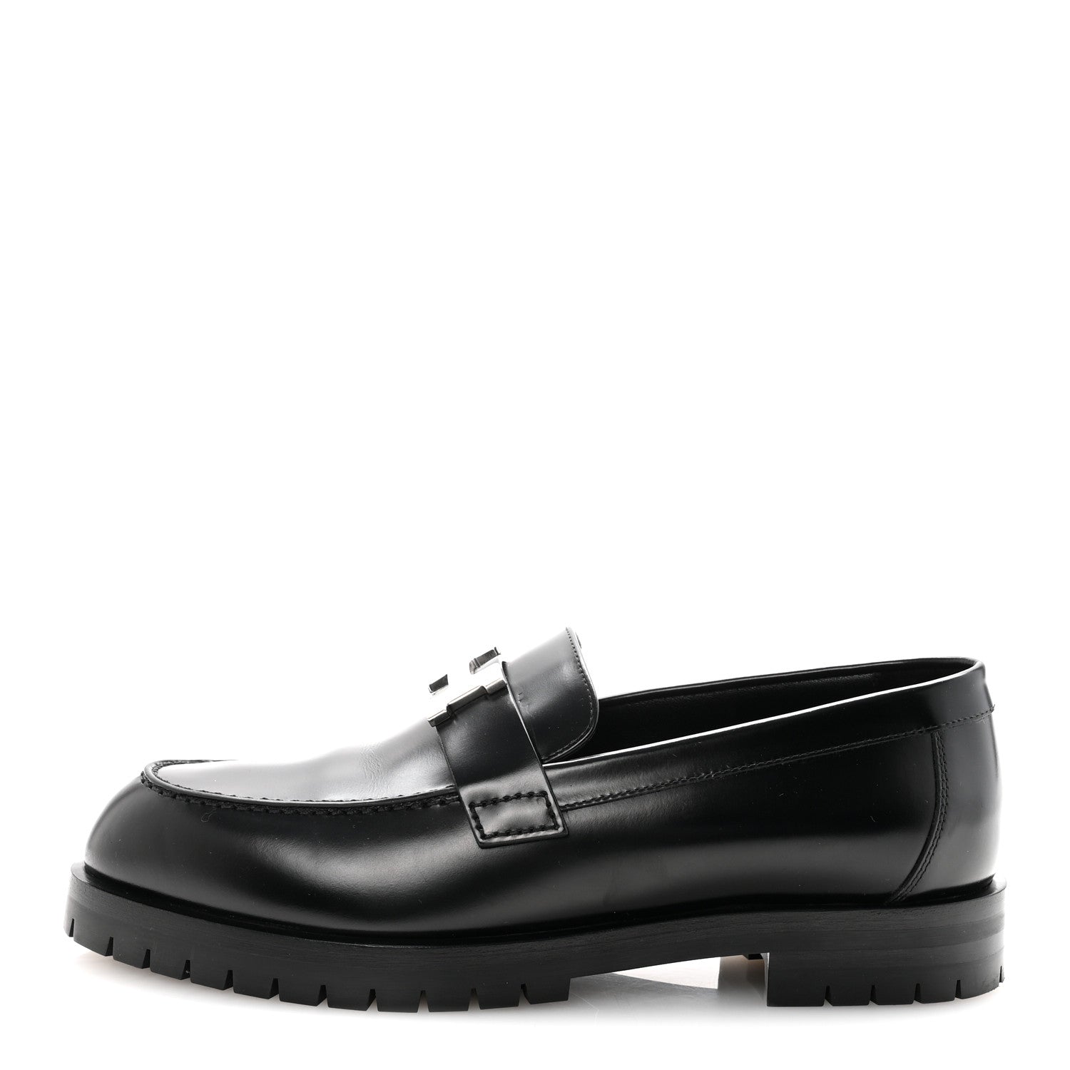 Hermes Glazed Calfskin Womens Faubourg Loafers 37 Black 1 of 9