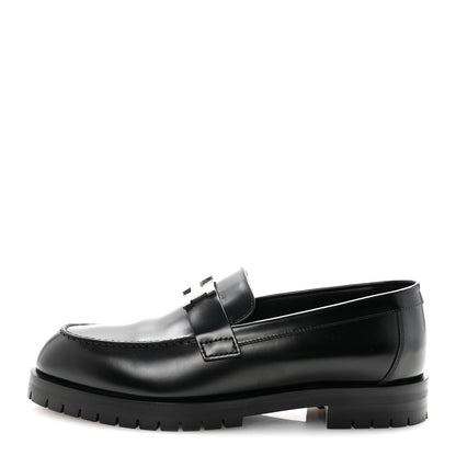 Hermes Glazed Calfskin Womens Faubourg Loafers 37 Black 1 of 9
