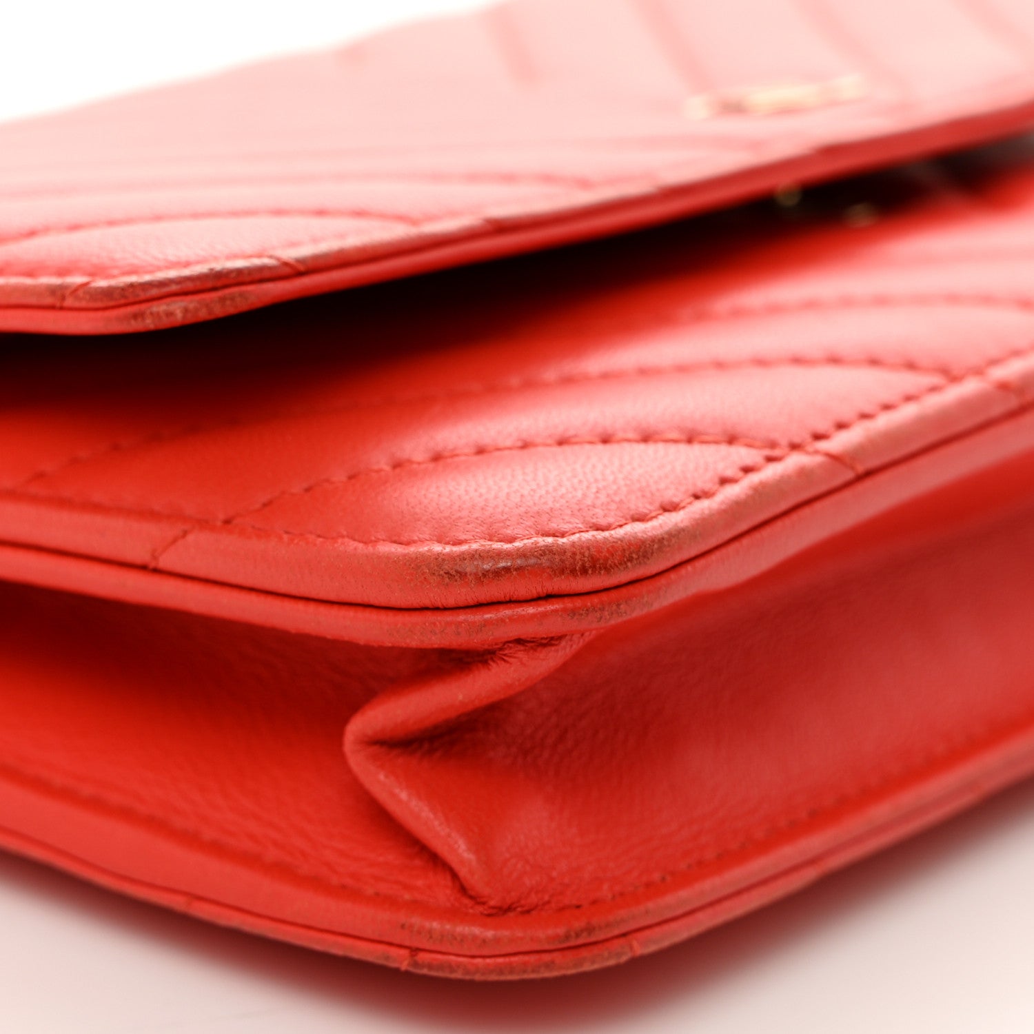 Chanel Lambskin Chevron Quilted Wallet On Chain WOC Red 9 of 13