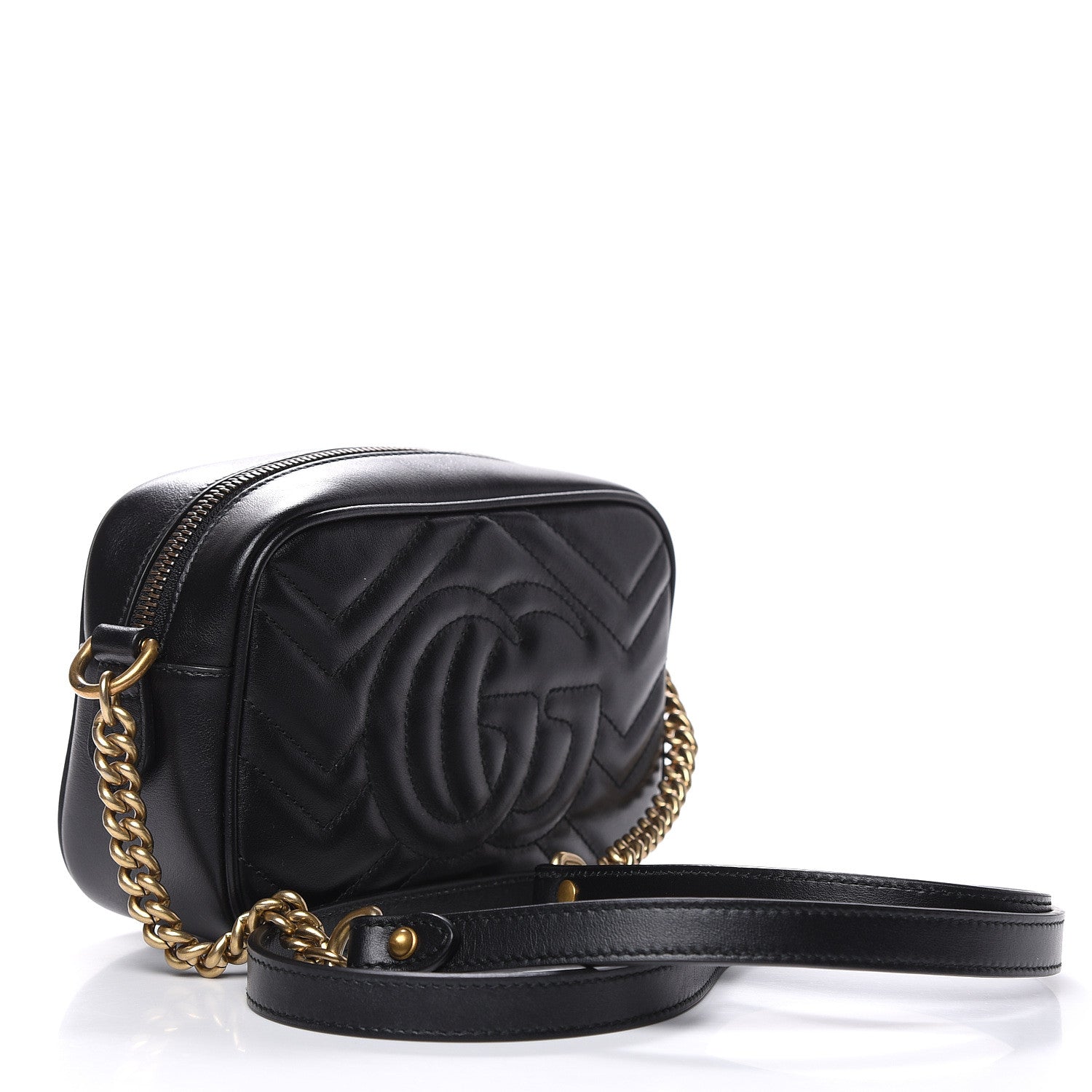 Gucci Calfskin Matelasse Mini GG Marmont Chain Shoulder Bag Black 3 of 9