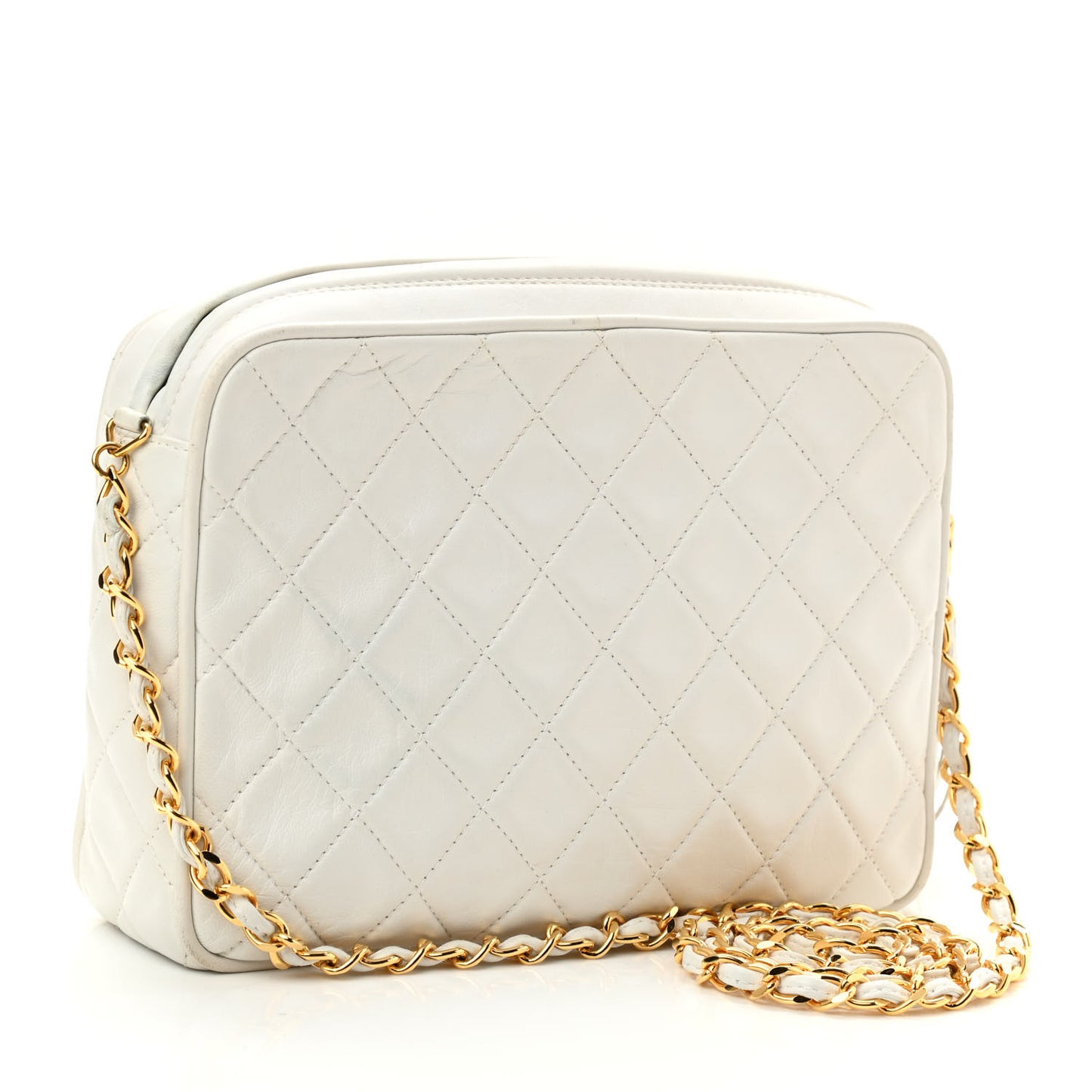 Lambskin Quilted Tassel Camera Case White
