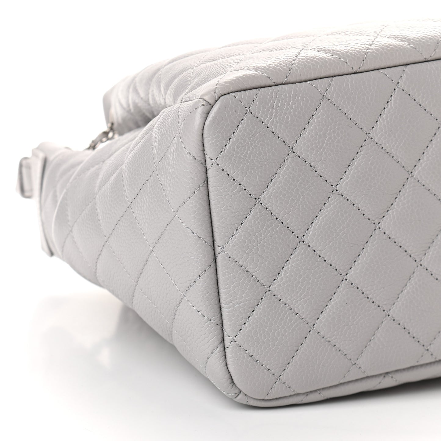 Caviar Quilted Small Chain Bucket Bag Light Gray