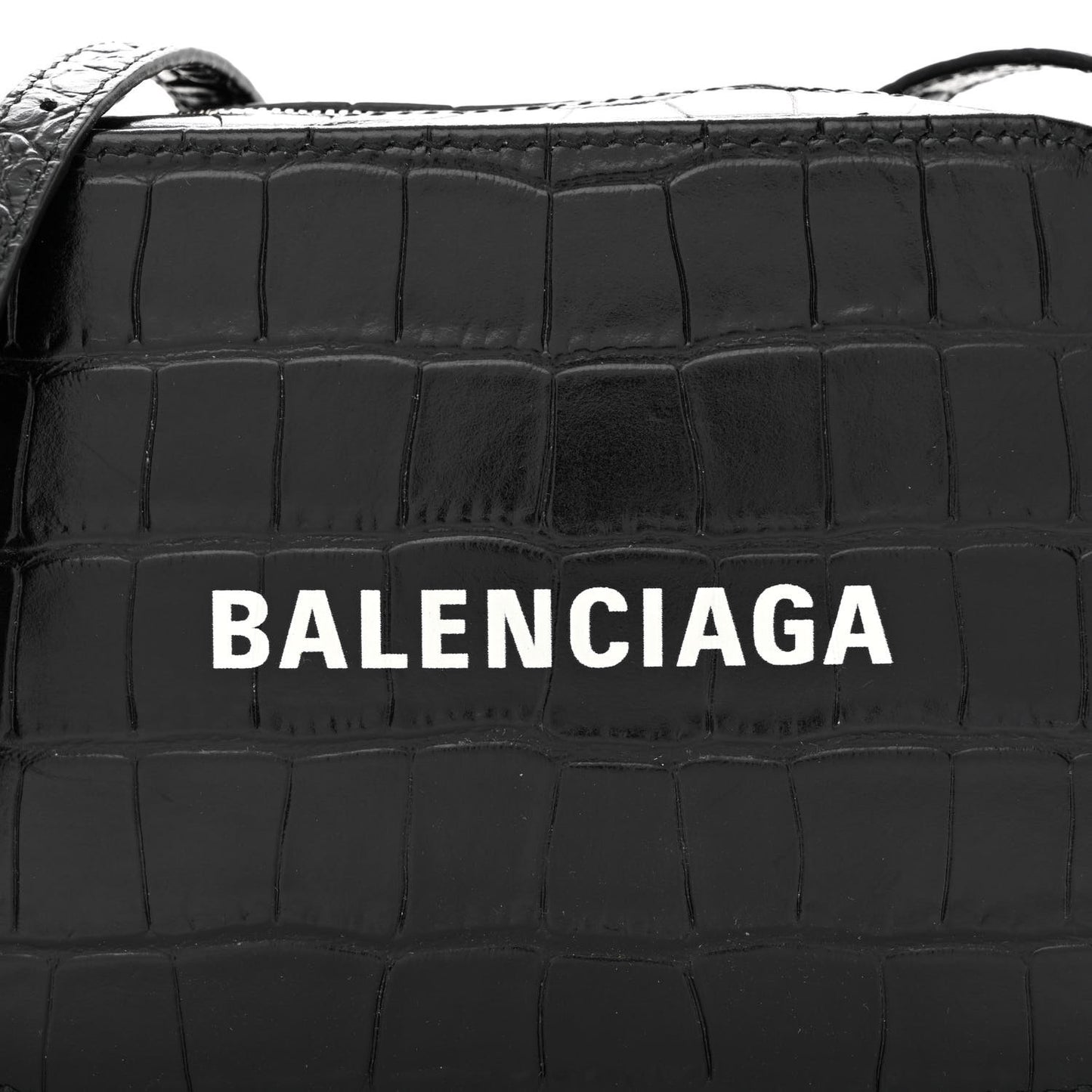 Shiny Calfskin Logo Crocodile Embossed XS Everyday Camera Bag Black