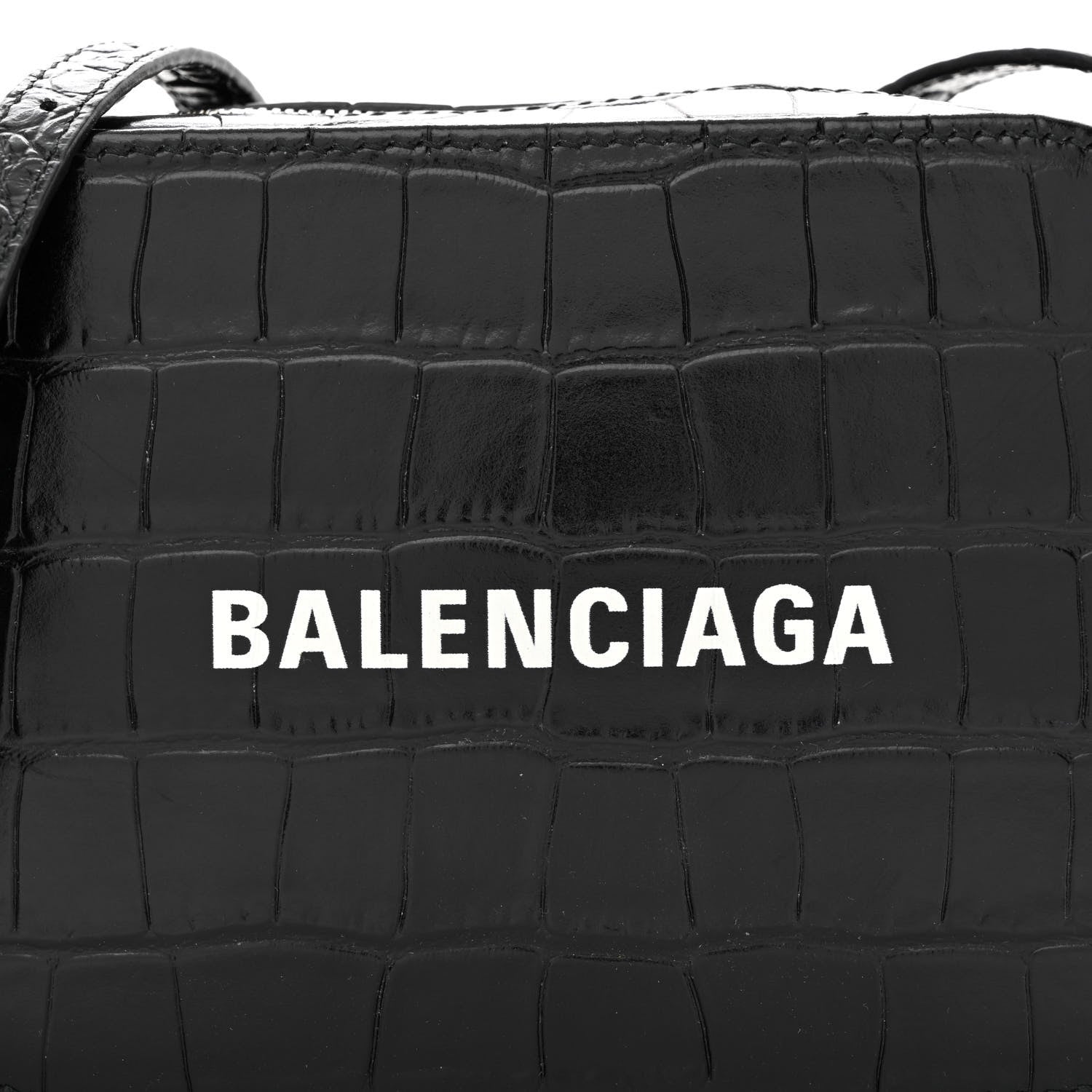 Balenciaga Shiny Calfskin Logo Crocodile Embossed XS Everyday Camera Bag Black 9 of 12