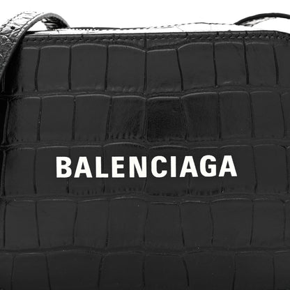 Balenciaga Shiny Calfskin Logo Crocodile Embossed XS Everyday Camera Bag Black 9 of 12