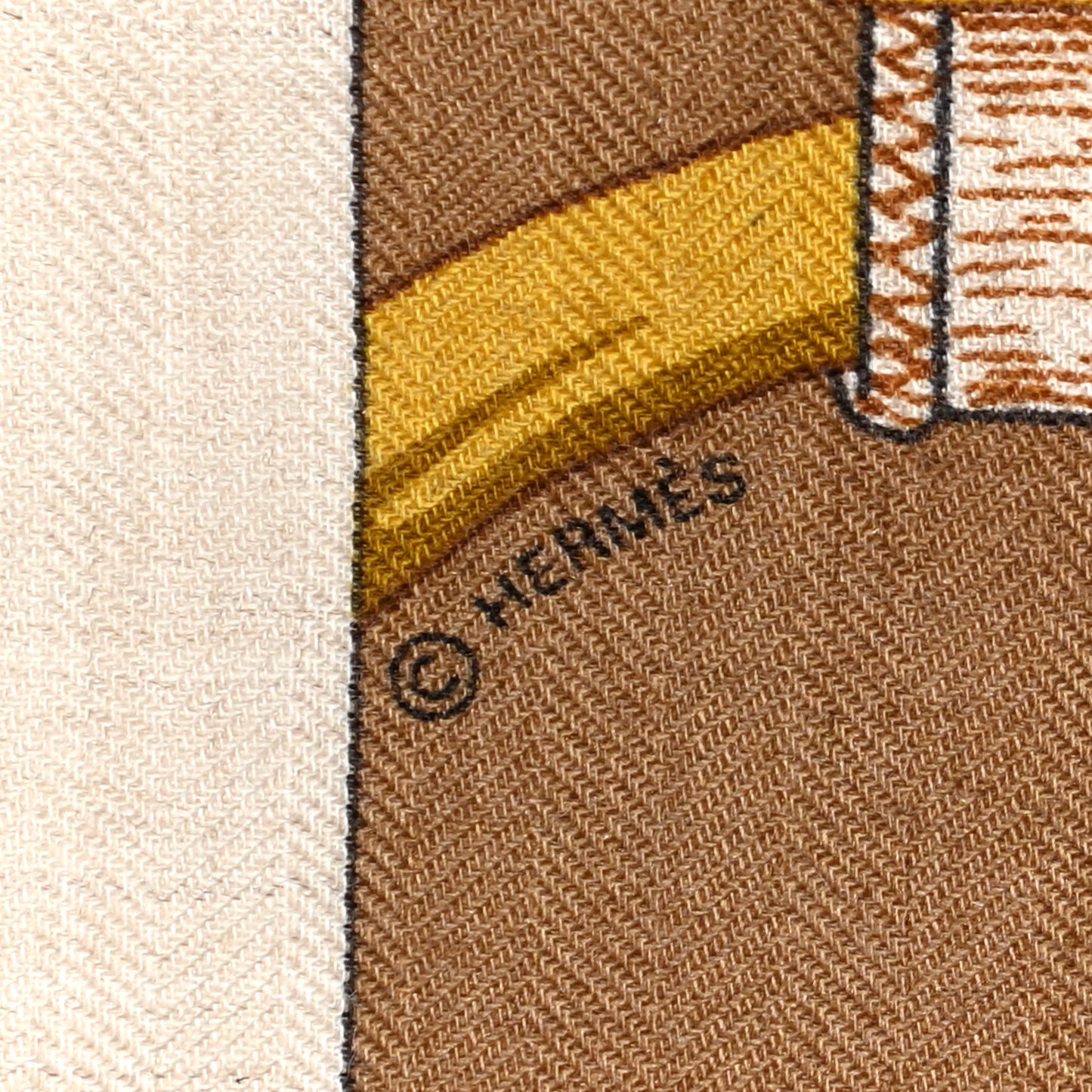 Cashmere Silk Encadre Eperon d'Or Scarf 90 Naturel Camel Marine