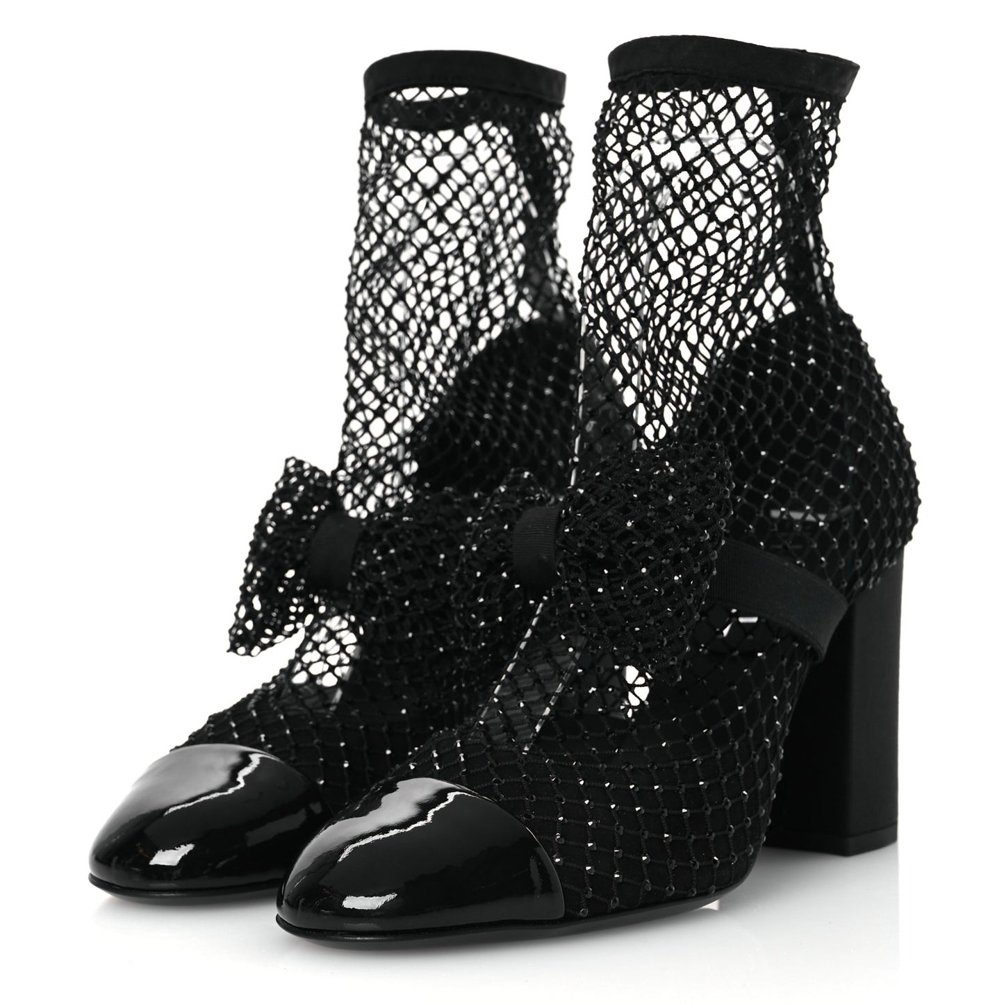 Resille Strass Kid Suede Patent Mary Jane Short Boots 36.5 Black