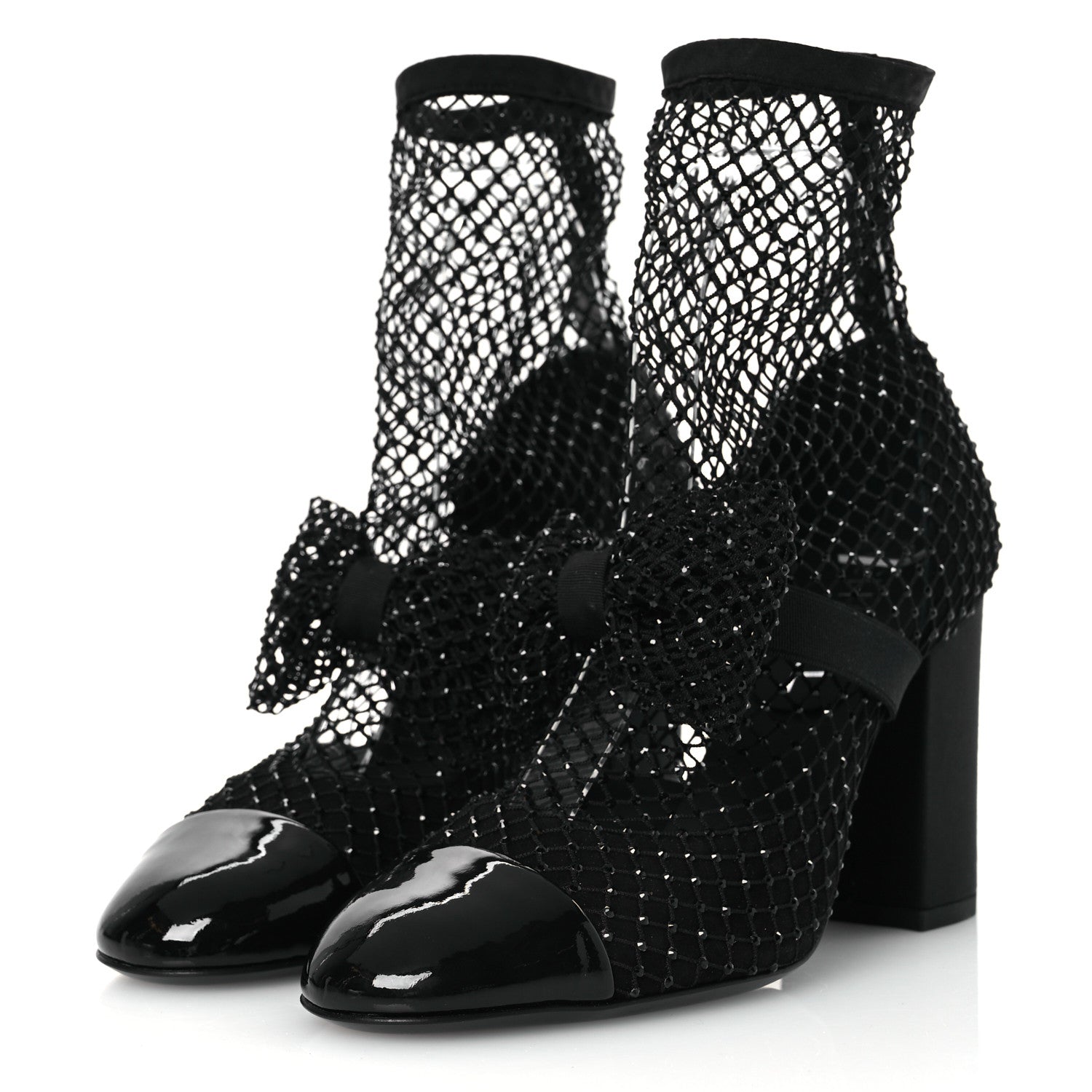 Chanel Resille Strass Kid Suede Patent Mary Jane Short Boots 36.5 Black 4 of 11
