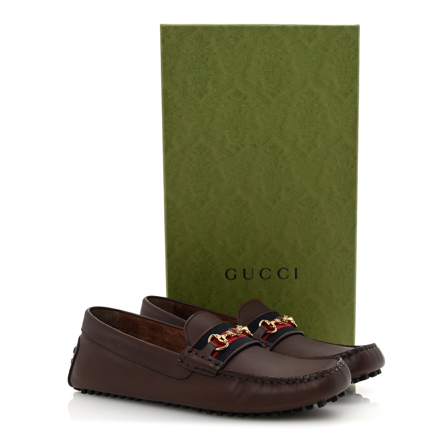 Gucci Soft Clove Calfskin Web Mens Horsebit Driver Loafers 7.5 Cocoa 10 of 10