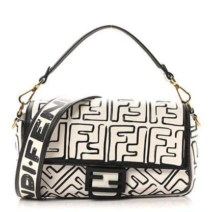 Fendi X JOSHUA VIDES Nappa FF Embossed Baguette White Black 1 of 10