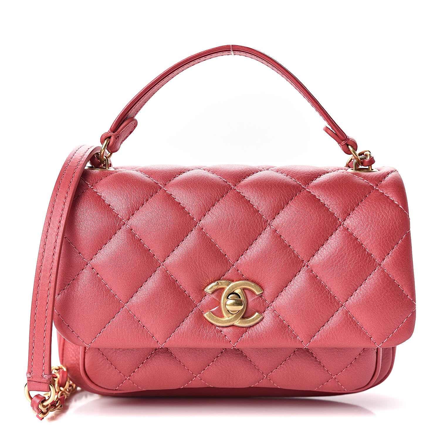 Chanel Metallic Calfskin Quilted Handle Flap Bag Dark Pink 1 of 11
