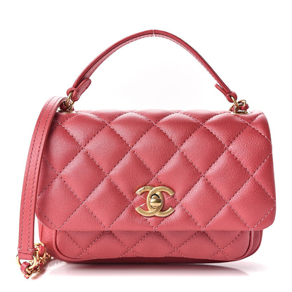 Chanel Metallic Calfskin Quilted Handle Flap Bag Dark Pink 1 of 11