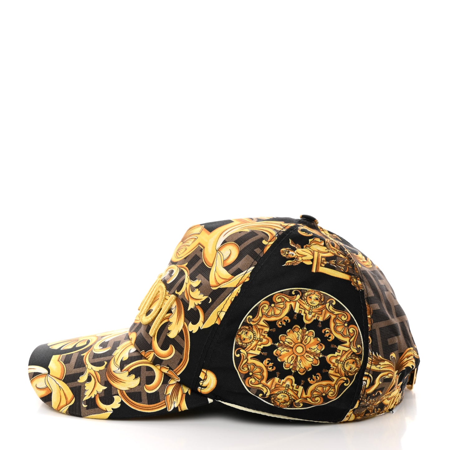 X VERSACE Silk FF Baroque Fendace Foulard Cap Gold