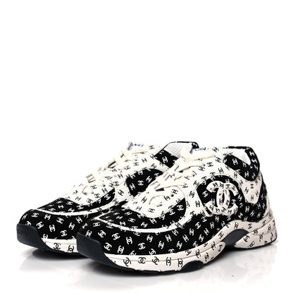 Chanel Nylon Suede Calfskin Printed CC Sneakers 40.5 White Black 3 of 7