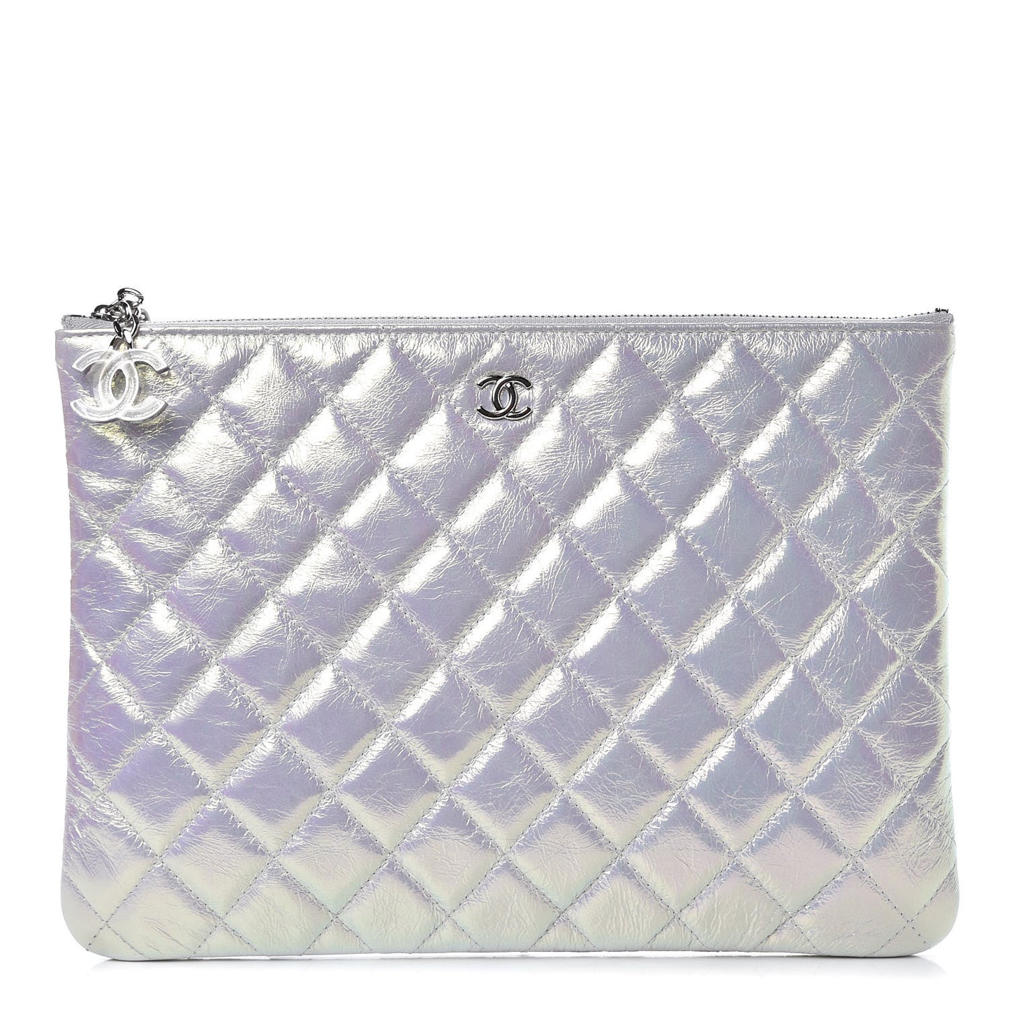 Iridescent Crumpled Calfskin CC Ripples Medium Cosmetic Case White