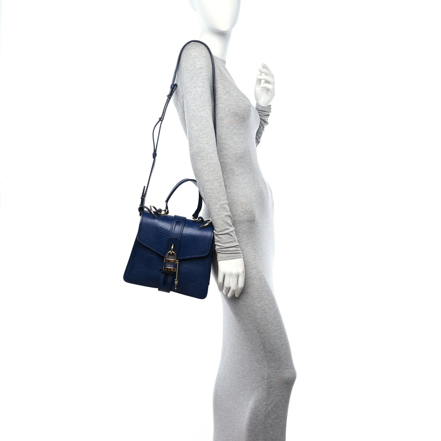 Chloe Calfskin Lizard Embossed Small Aby Day Shoulder Bag Captive Blue 2 of 10