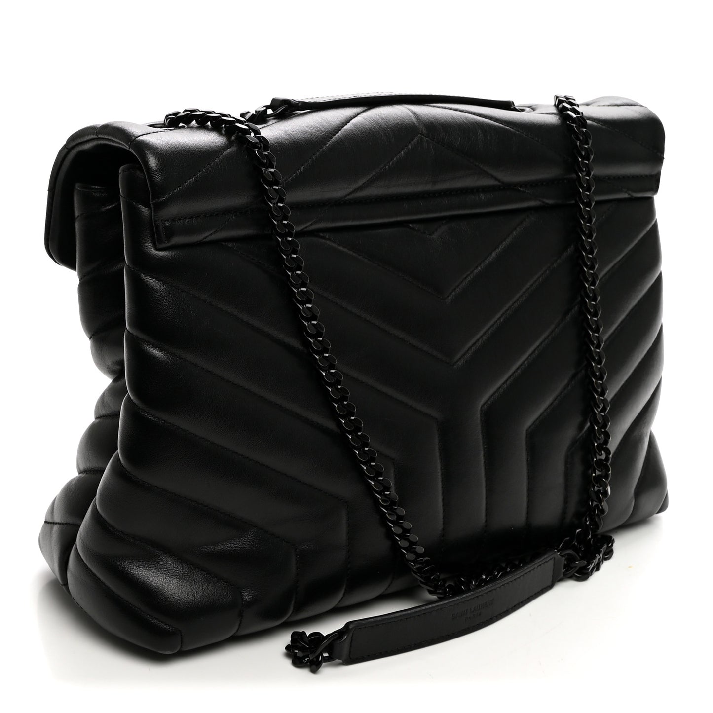 Calfskin Y Quilted Monogram Monochrome Medium Loulou Chain Satchel Black