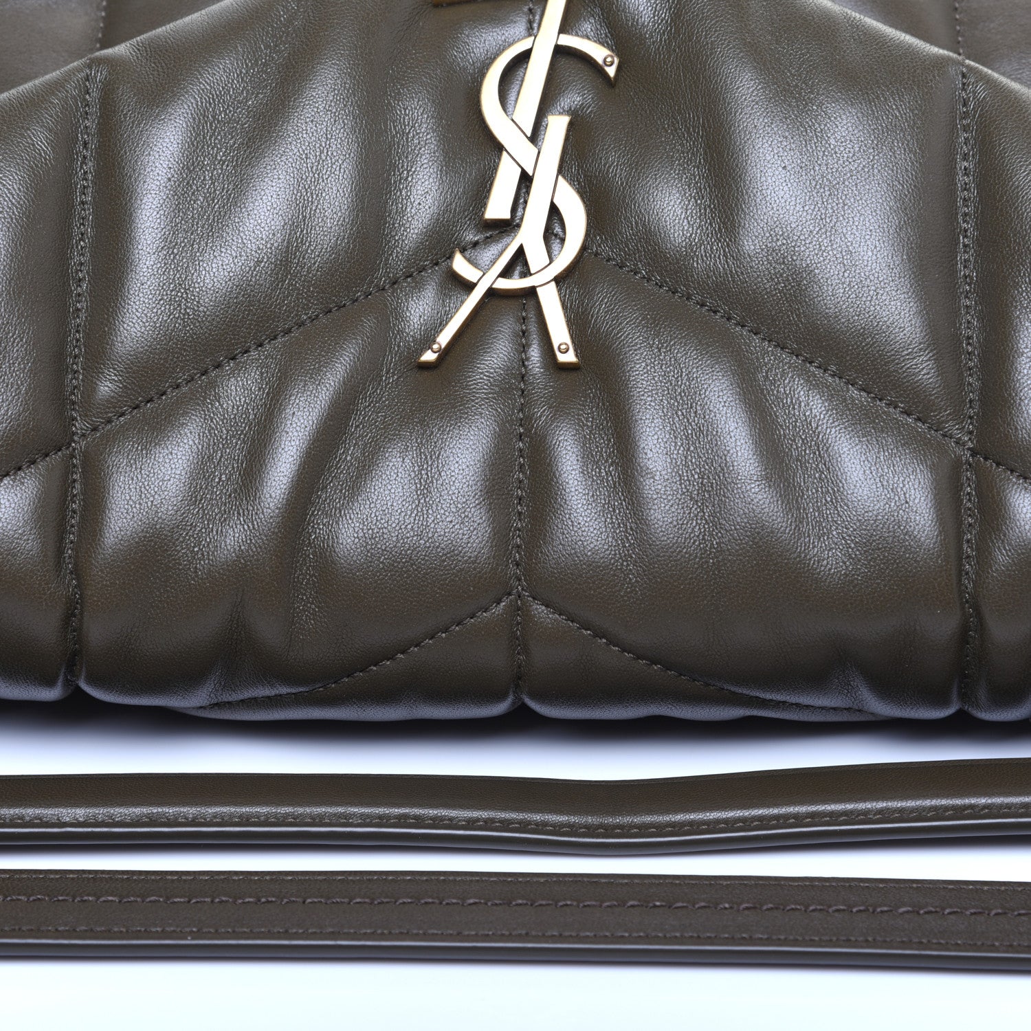 Saint Laurent Lambskin Quilted Medium Loulou Puffer Monogram Chain Satchel Seaweed 12 of 12