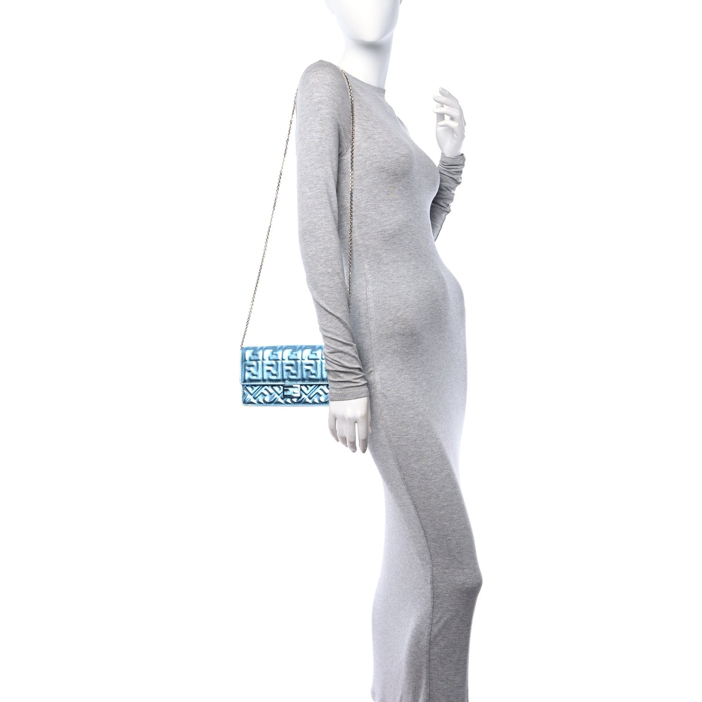 Metallic Nappa Matisse FF Embossed Wallet On Chain Laguna Palladio