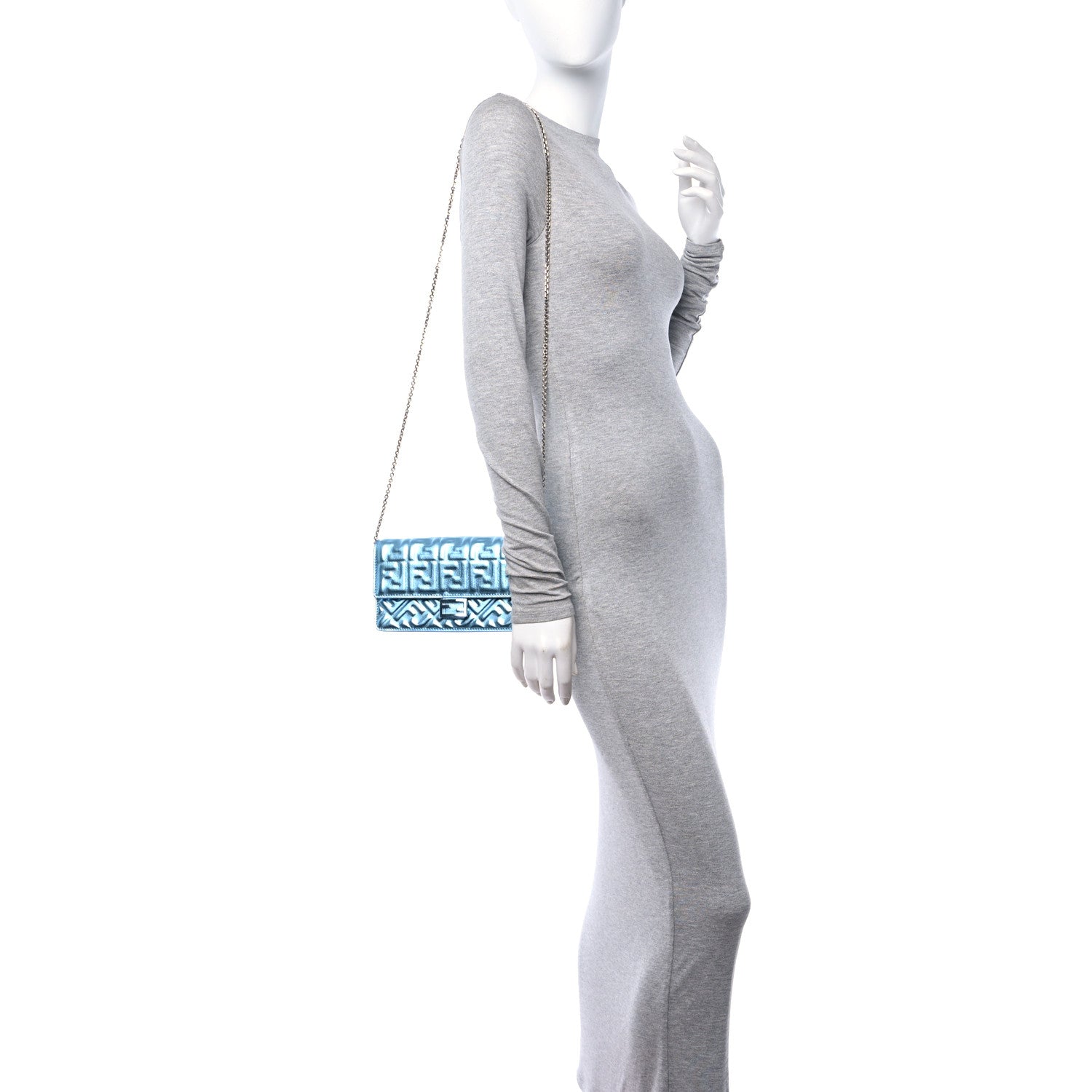 Fendi Metallic Nappa Matisse FF Embossed Wallet On Chain Laguna Palladio 2 of 10