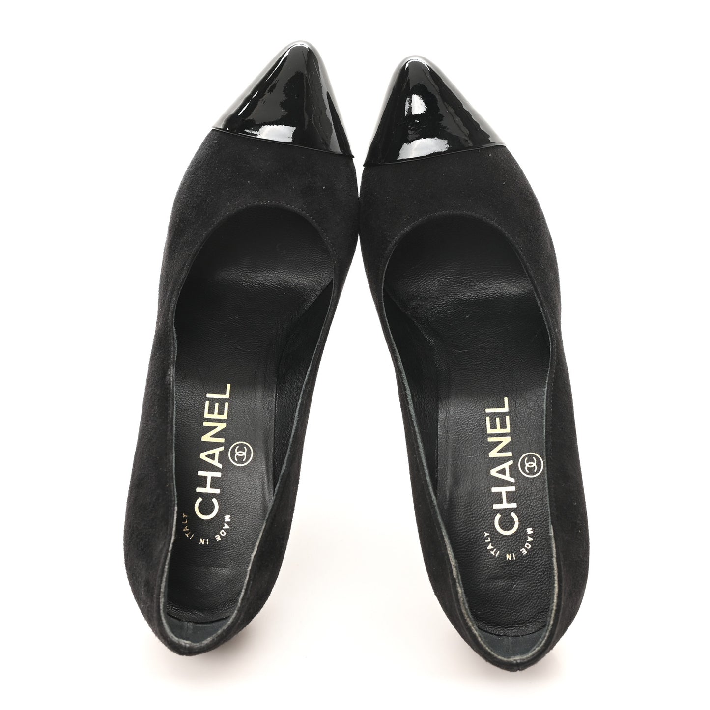 Suede Patent Calfskin Cap Toe Pearl Pumps 36 Black