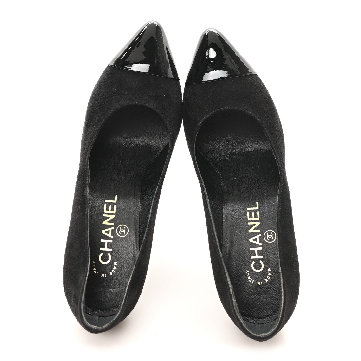 Chanel Suede Patent Calfskin Cap Toe Pearl Pumps 36 Black 2 of 10