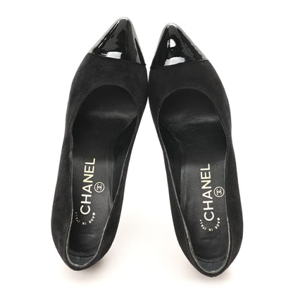 Chanel Suede Patent Calfskin Cap Toe Pearl Pumps 36 Black 2 of 10