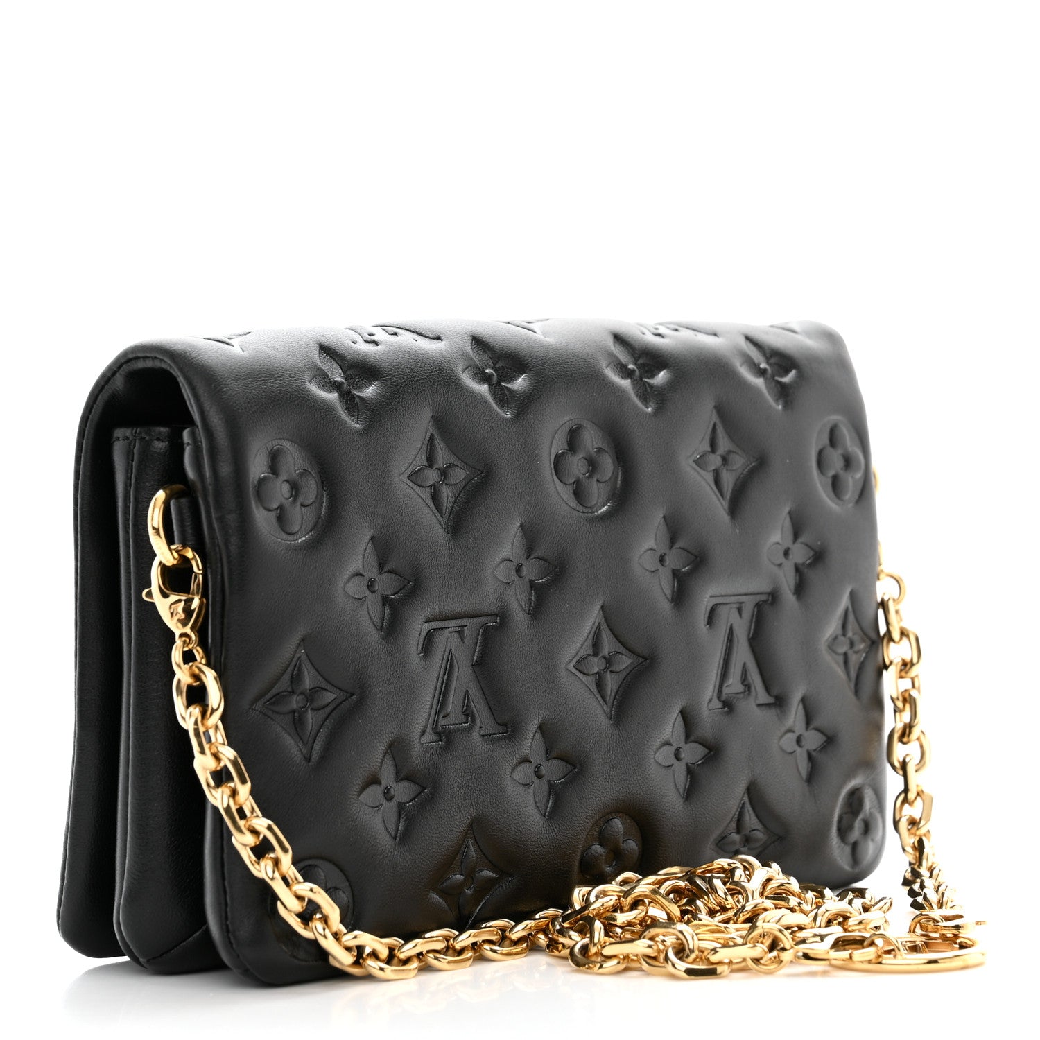 Louis Vuitton Lambskin Embossed Monogram Pochette Coussin Black 2 of 11