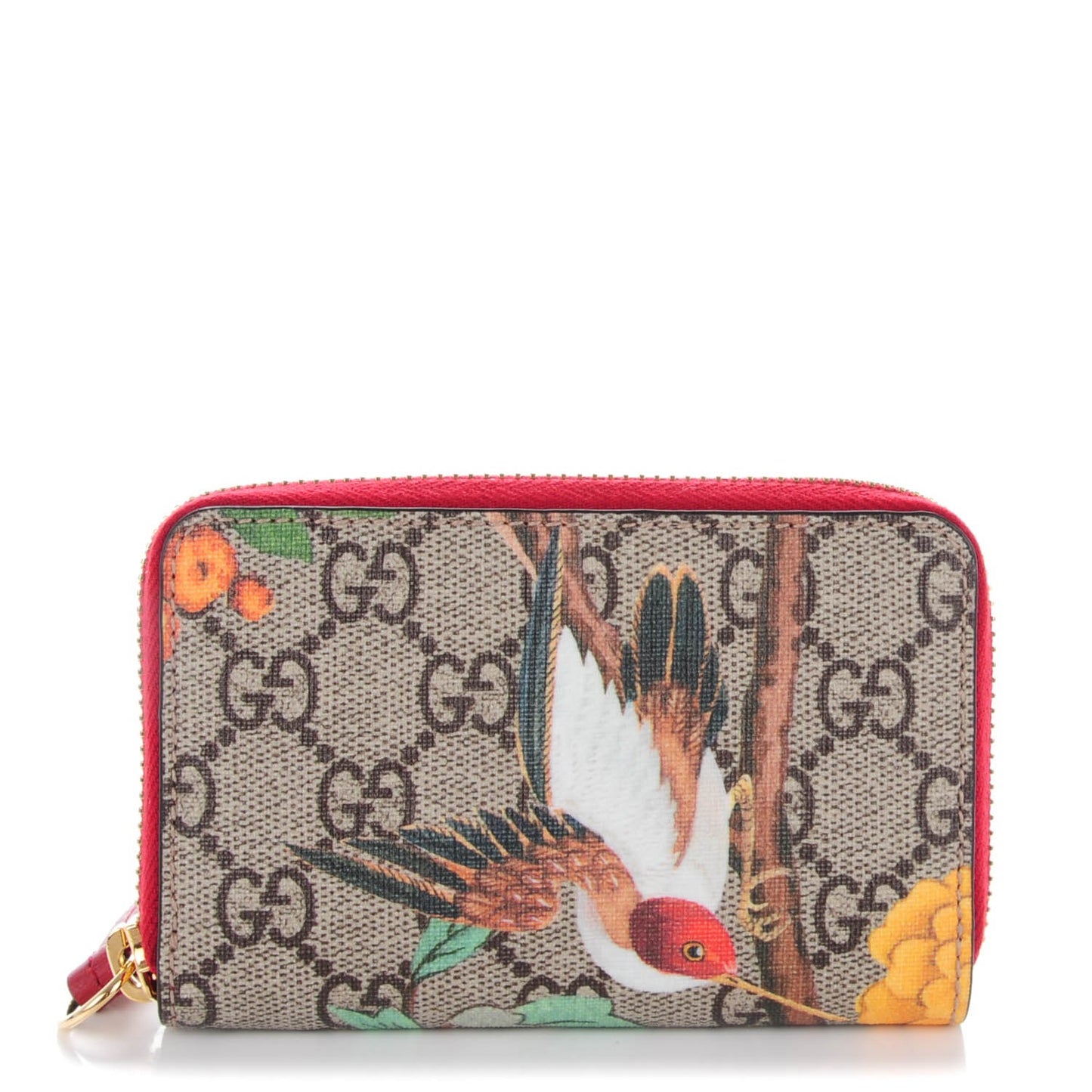 GG Supreme Monogram Tian Zip Around Card Case Wallet Beige Multicolor Red