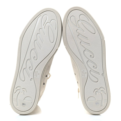 Gucci Washed Cotton GG Monogram Calfskin Womens High Top Sneakers 38.5 White Mystic White Great White 4 of 6