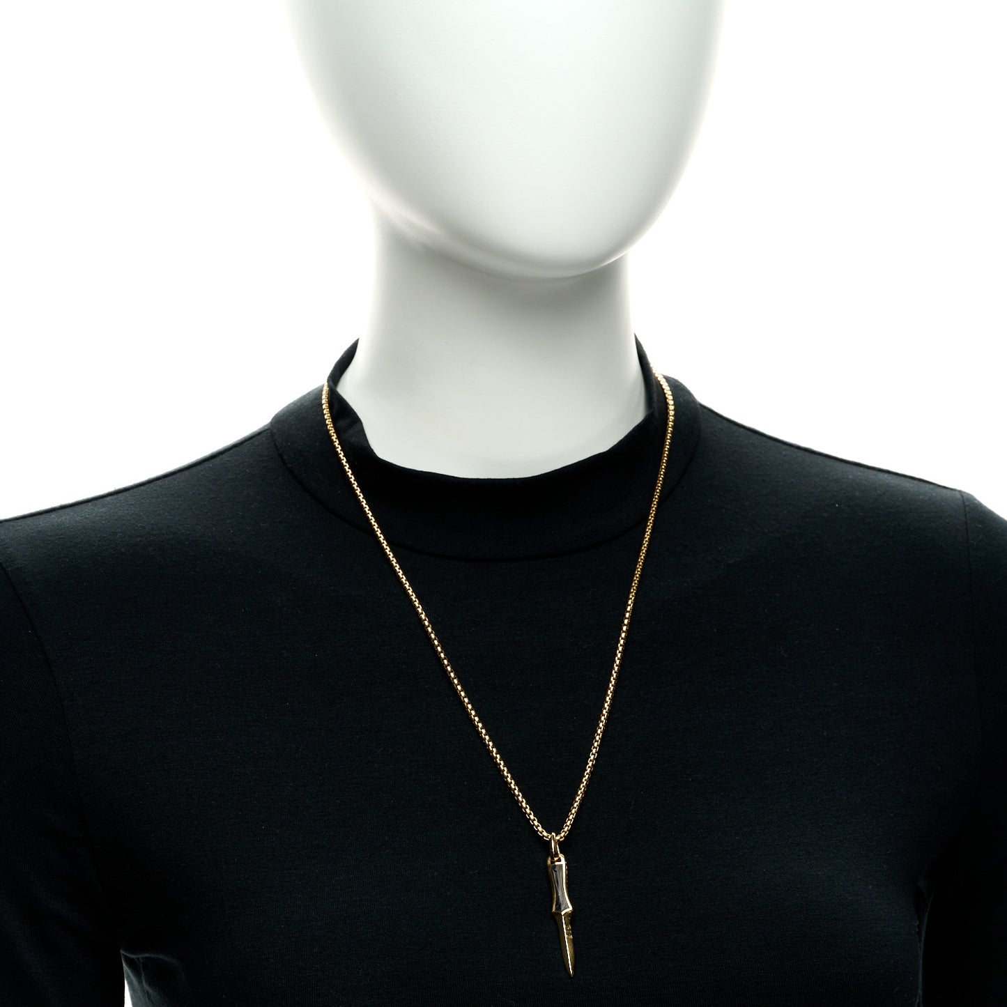 18K Yellow Gold Forged Carbon Dagger Amulet Pendant Necklace