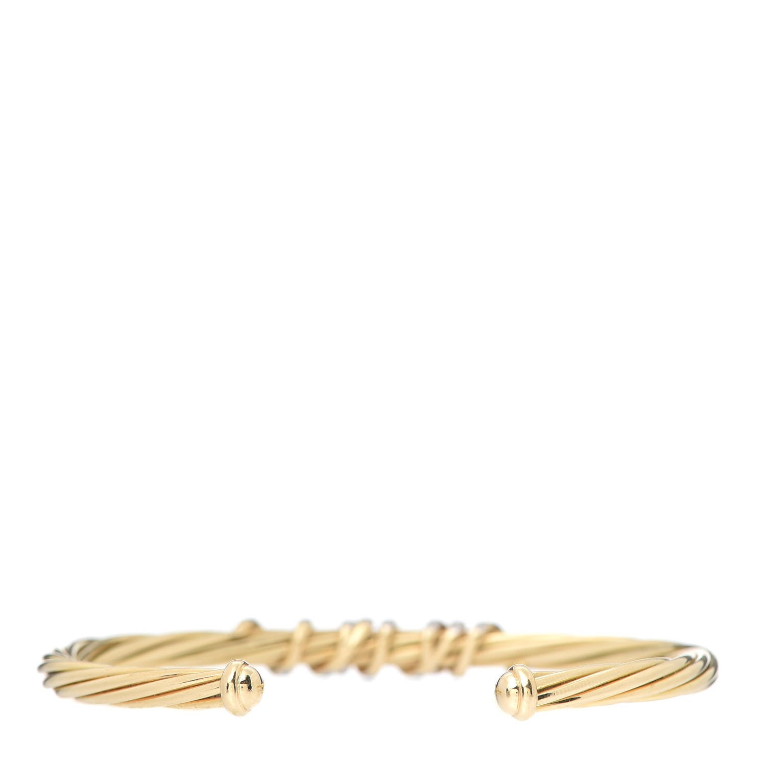 David Yurman 18K Yellow Gold Diamond 4mm Helena Center Station Cuff Bracelet 3 of 5