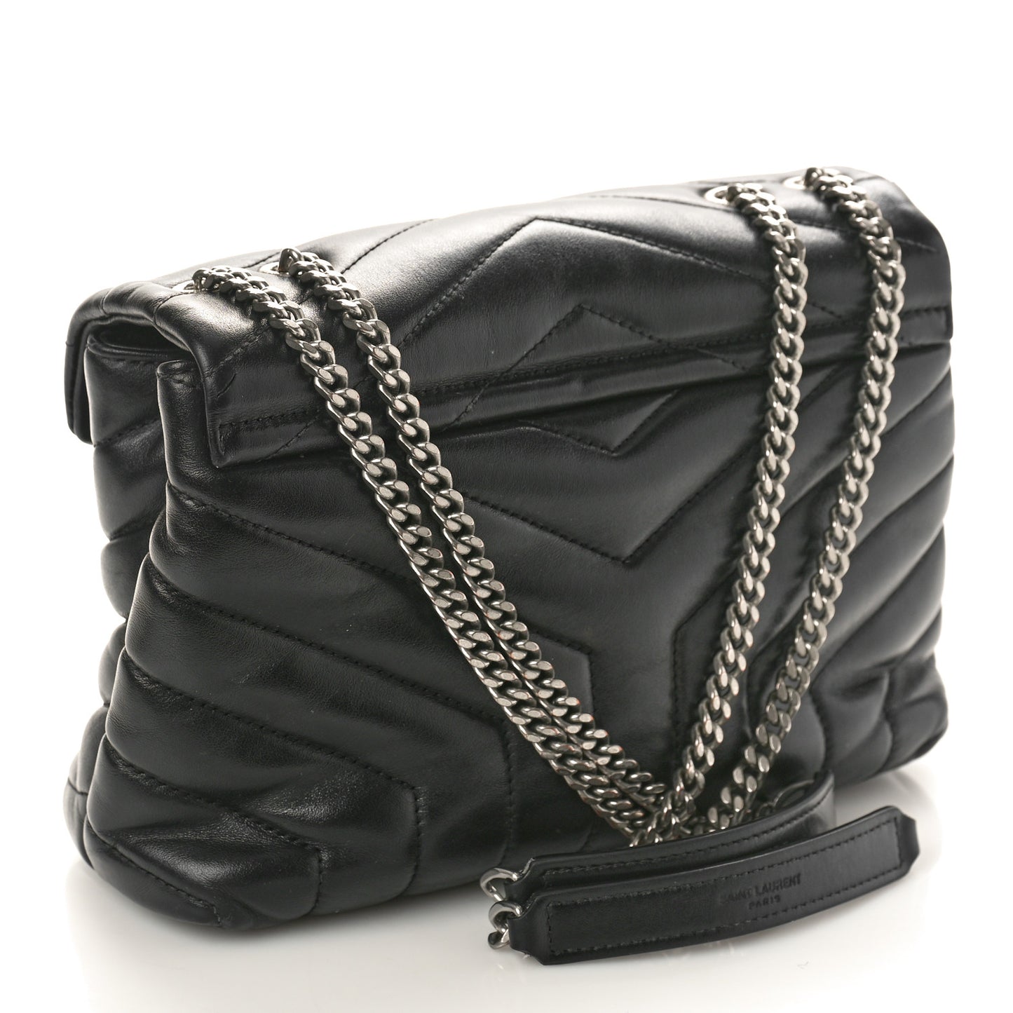 Calfskin Y Quilted Monogram Small Loulou Chain Satchel Black