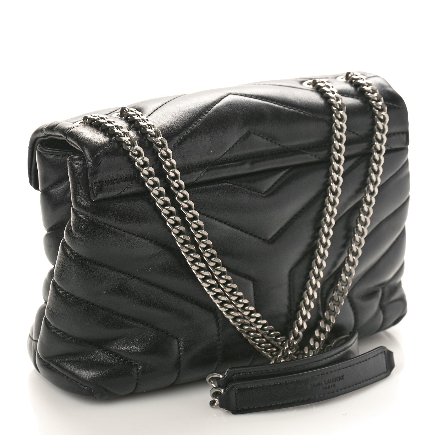 Saint Laurent Calfskin Y Quilted Monogram Small Loulou Chain Satchel Black 3 of 11