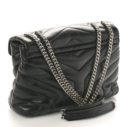 Saint Laurent Calfskin Y Quilted Monogram Small Loulou Chain Satchel Black 3 of 11