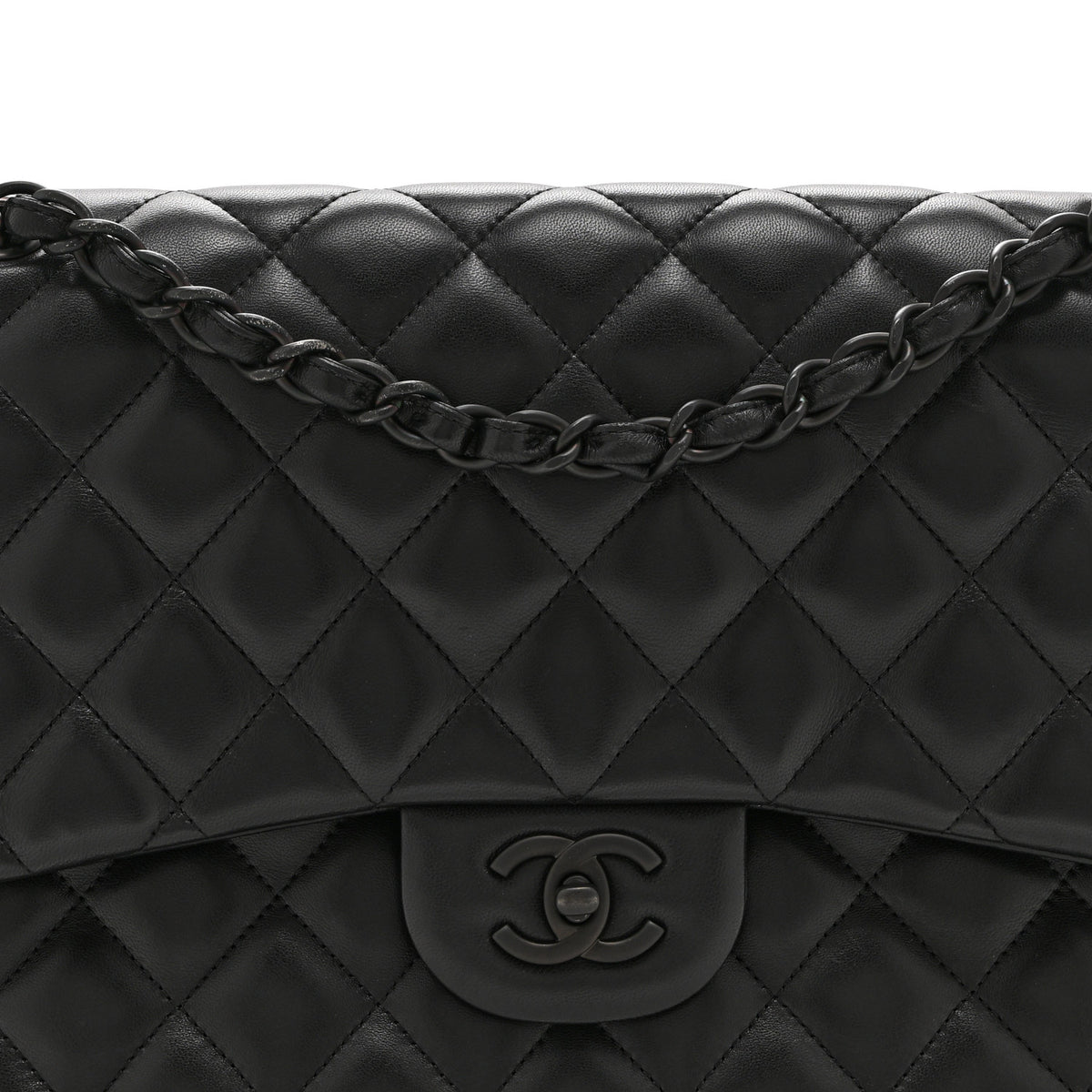 Lambskin Quilted Jumbo Double Flap So Black