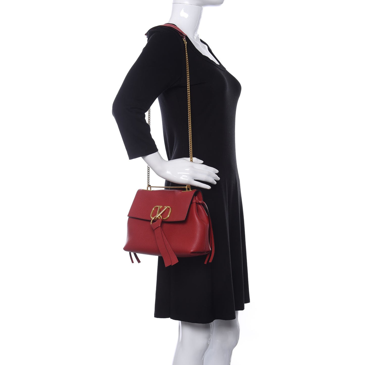Calfskin Small VRing Chain Shoulder Bag Red