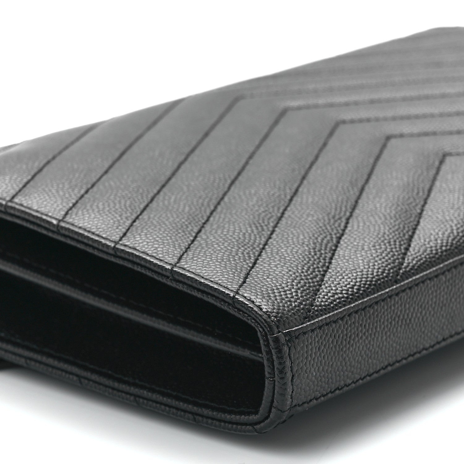 Saint Laurent Grain De Poudre Matelasse Chevron Monogram Chain Wallet Black 9 of 10