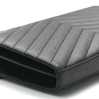Saint Laurent Grain De Poudre Matelasse Chevron Monogram Chain Wallet Black 9 of 10