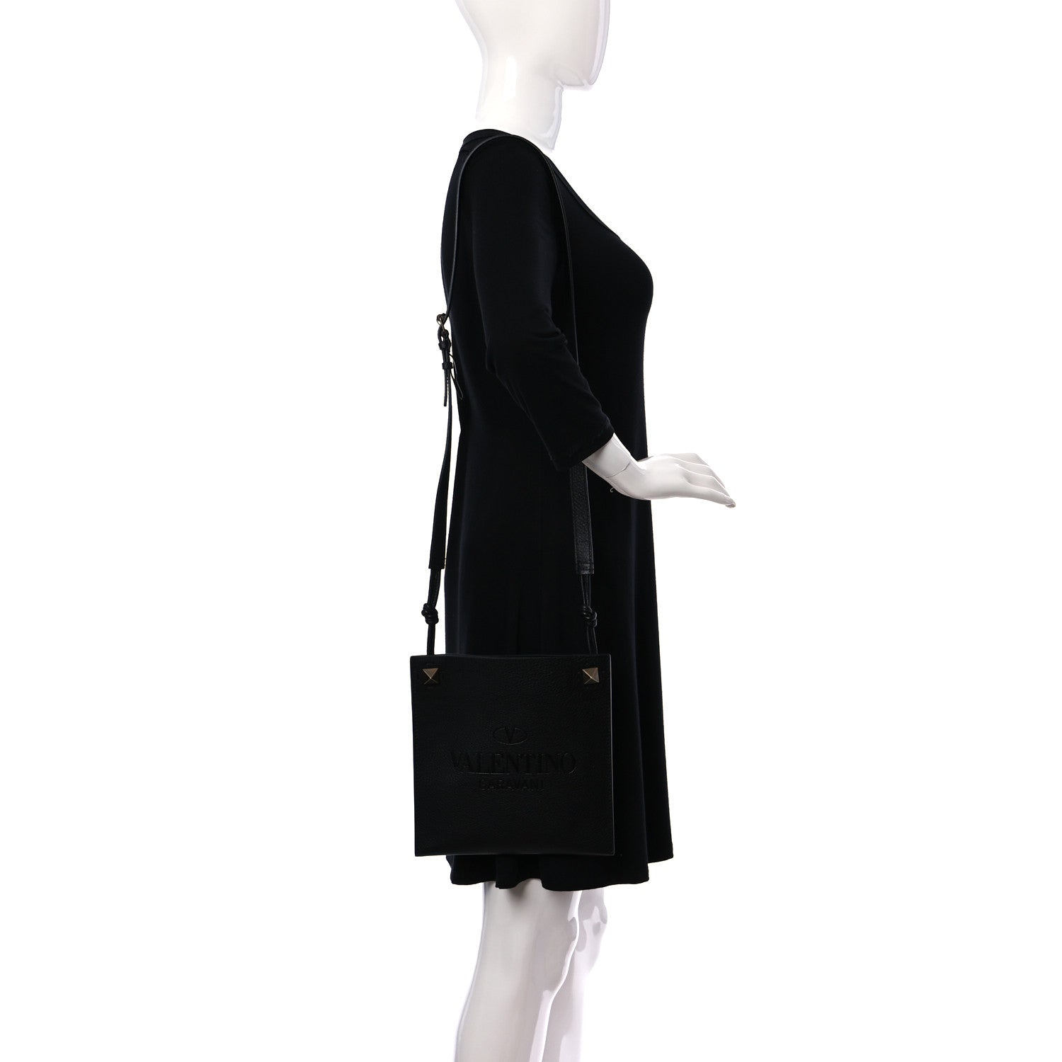 Valentino Garavani Pebbled Calfskin Roman Stud Logo Crossbody Pouch Black 2 of 9