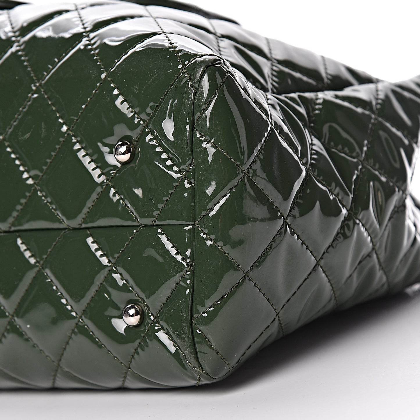 Patent Quilted Large Coco Shine Shopping Tote Dark Green