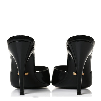 Gucci Polished Calfskin Scarlet Mid Heel Slide Sandals 37.5 Black 6 of 13