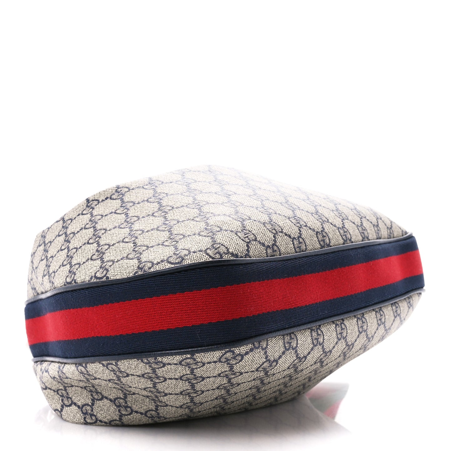 GG Supreme Monogram Textured Calfskin Web Large Attache Shoulder Bag Beige Blue