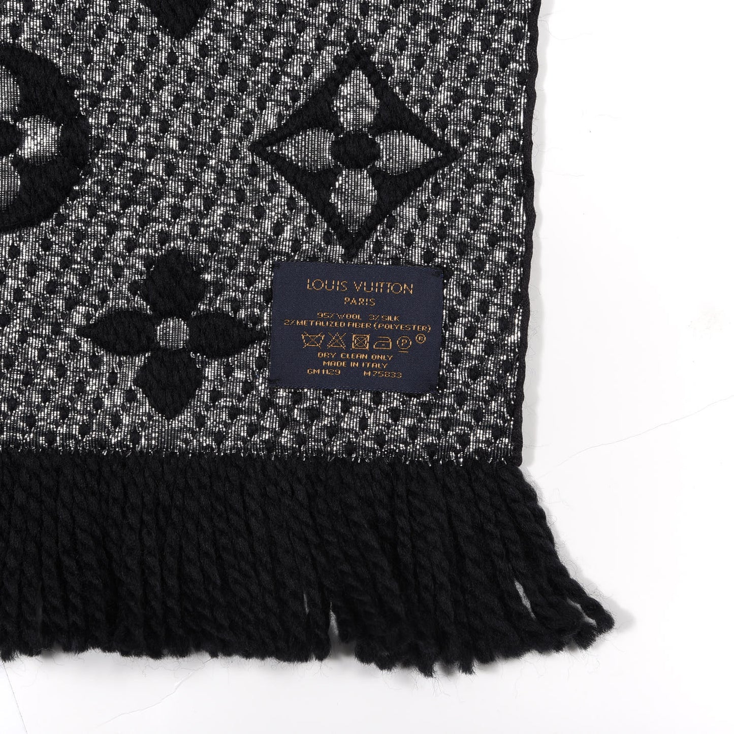 Wool Silk Logomania Shine Scarf Black