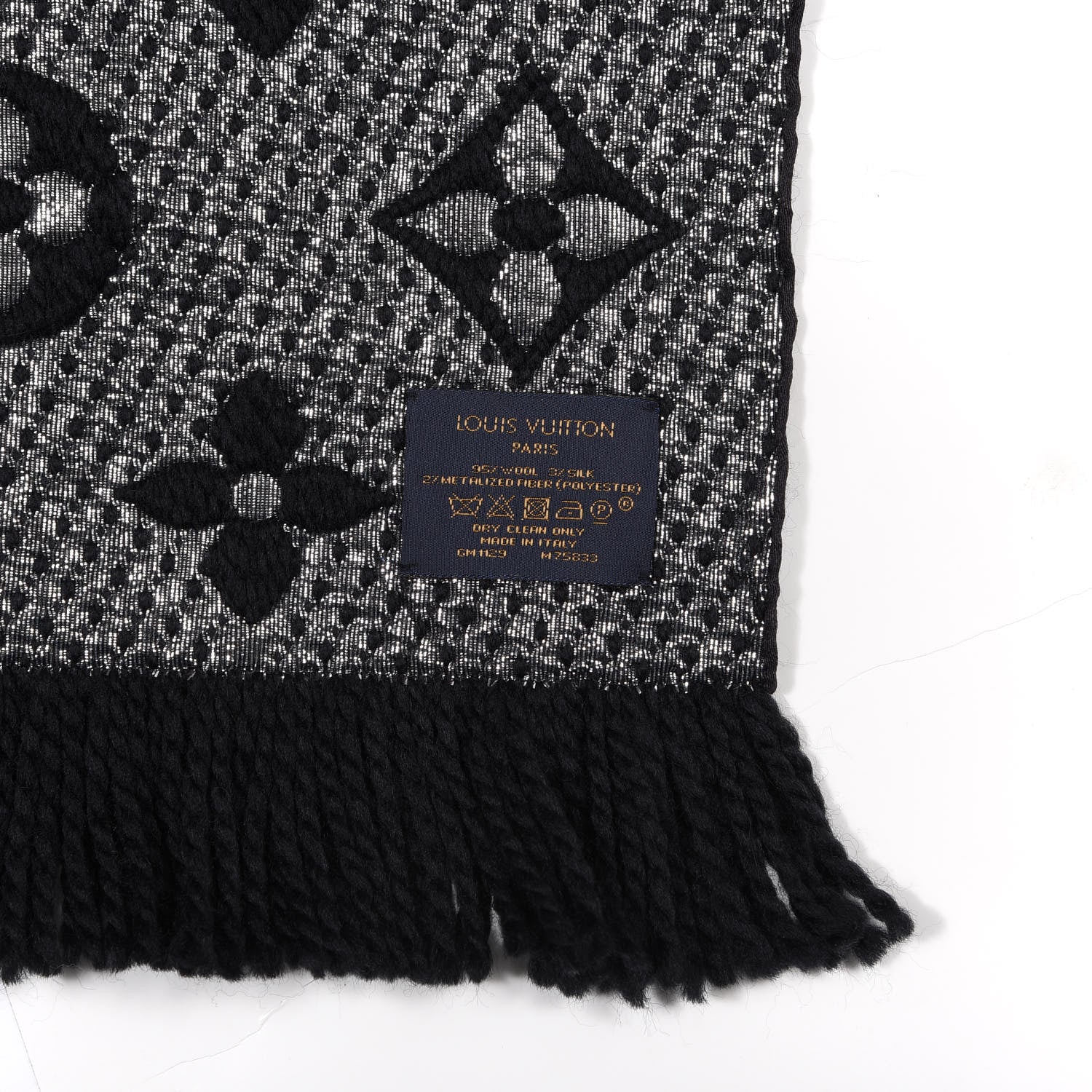 Louis Vuitton Wool Silk Logomania Shine Scarf Black 3 of 3