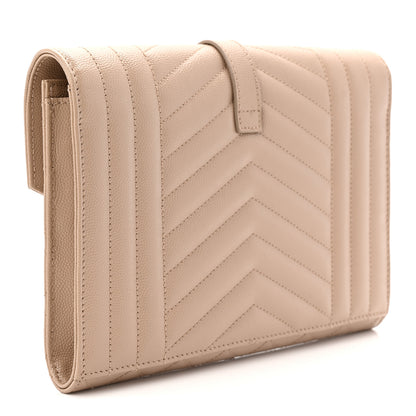 Saint Laurent Grain De Poudre Textured Mixed Matelasse Triquilt Monogram Clutch Dark Beige 3 of 8
