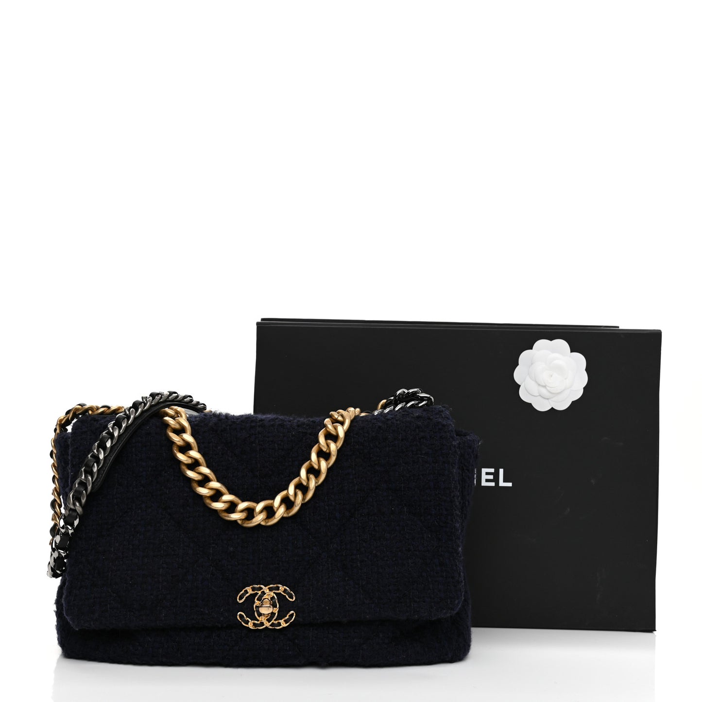 Tweed Quilted Maxi Chanel 19 Flap Navy
