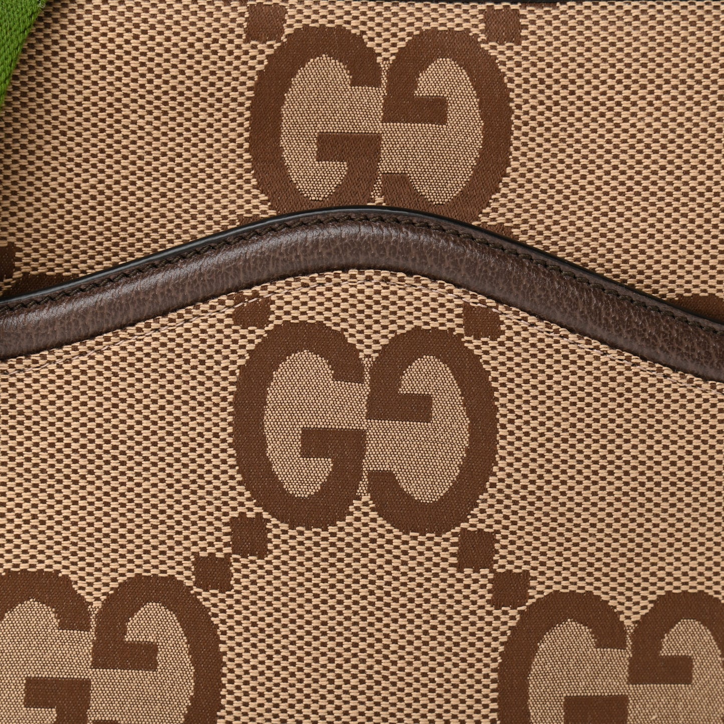 Monogram Jumbo GG Textured Dollar Calfskin Web Messenger Shoulder Bag Camel Ebony New Acero