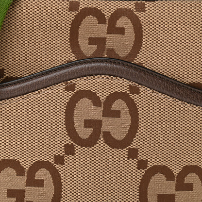 Gucci Monogram Jumbo GG Textured Dollar Calfskin Web Messenger Shoulder Bag Camel Ebony New Acero 8 of 10