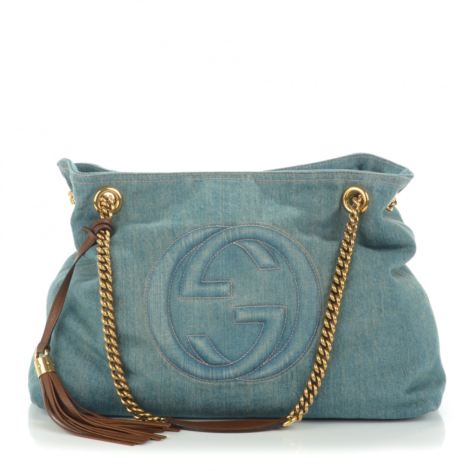Gucci Denim Medium Soho Chain Shoulder Bag Blue 1 of 7